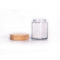 customized hexagon 380ml glass jar for honey glass honey jar with wood cap